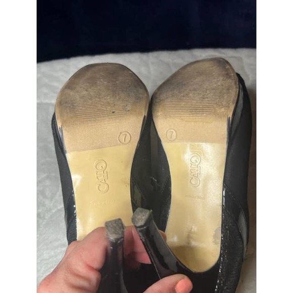 CATO Black Heels Open Toe Bootie Faux Suede Textured Heel Side Zip Sz. 7 - Picture 6 of 9